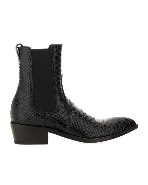 Tom Ford Black Embossed Slip-On Boots