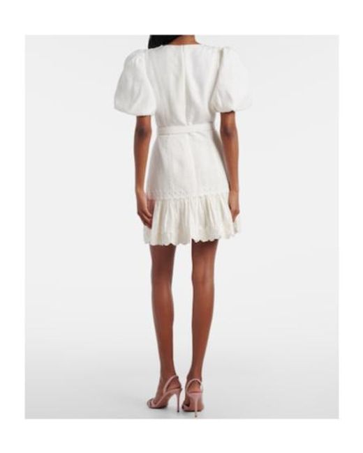 Rebecca Vallance White Kahlia Embroidered Linen-Blend Minidress
