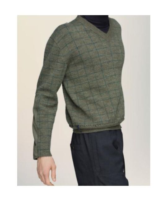 Maison Margiela Green Long Sleeve V-Neck Grid-Pattern Jumper for men