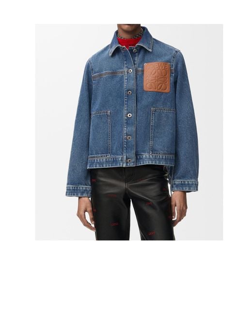 Loewe Blue Anagram-Patch Leather Jacket