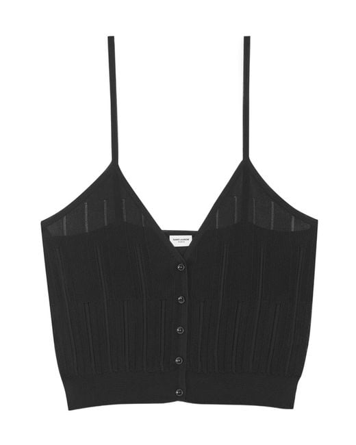 Saint Laurent Black Striped V-Neck Knitted Tank Top