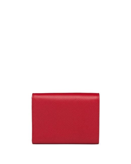Prada Red Logo Plaque Tri-Fold Wallet