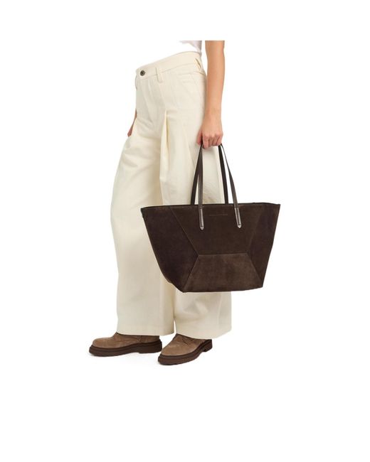 Brunello Cucinelli Brown Bead Medium Suede Tote