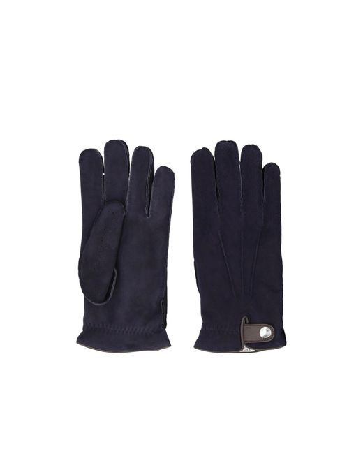 Brunello Cucinelli Blue Perforated Leather Gloves for men