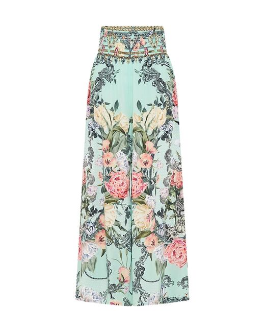 Camilla Green Pleated Wide-Leg Pants
