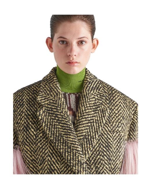 Prada Green Fringed Chevron Knitted Coat