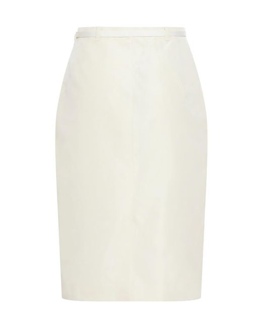 Prada White High-Waist Logo-Buckle Straight Faille Skirt