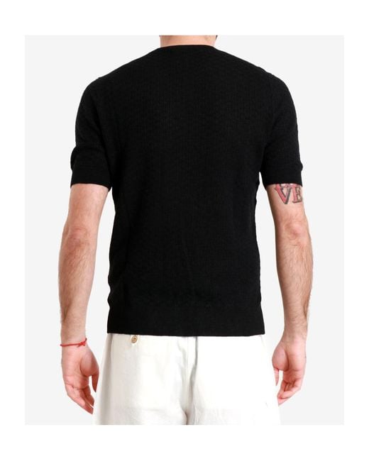 Gran Sasso Black Textured Short-Sleeve Knitted Top for men