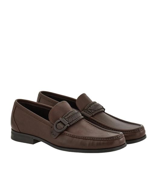 Ferragamo Brown Ferragamo Caspian Woven Detail Loafers for men