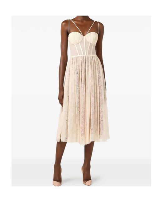 Elisabetta Franchi Natural Corset Lace Midi Dress