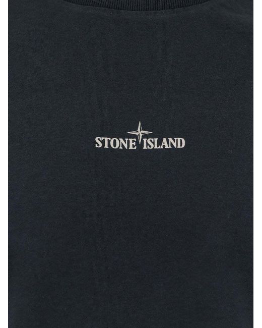 Stone Island Blue Logo Printed Crewneck T-Shirt for men