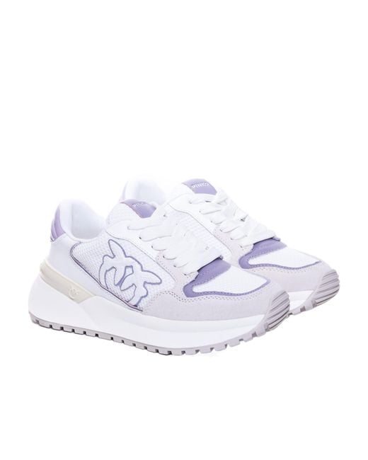 Pinko Gray Gem Lace-Up Sneakers