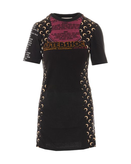 MARINE SERRE Black Moon Printed Short-Sleeved Dresses
