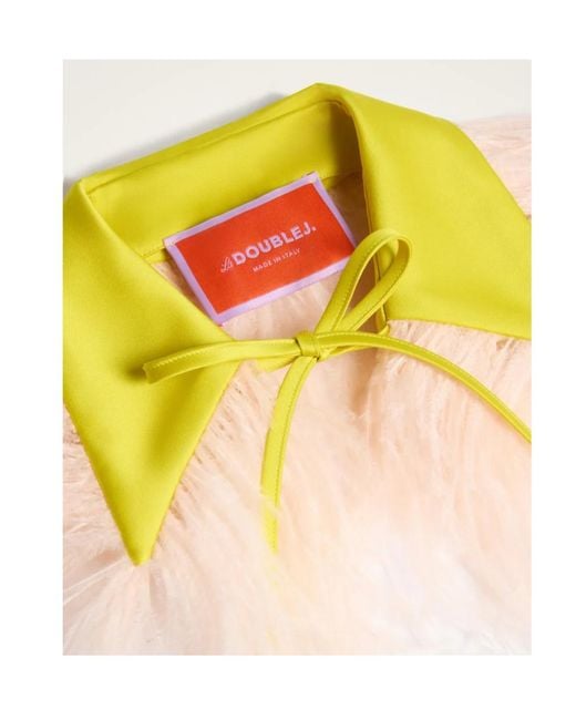 LaDoubleJ Yellow La Doublej La Scala Feather-Trim Tied Shirt Collar