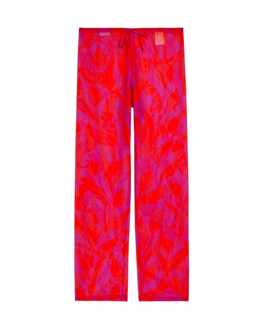 Dries Van Noten Red Printed Straight-Leg Silk Trousers