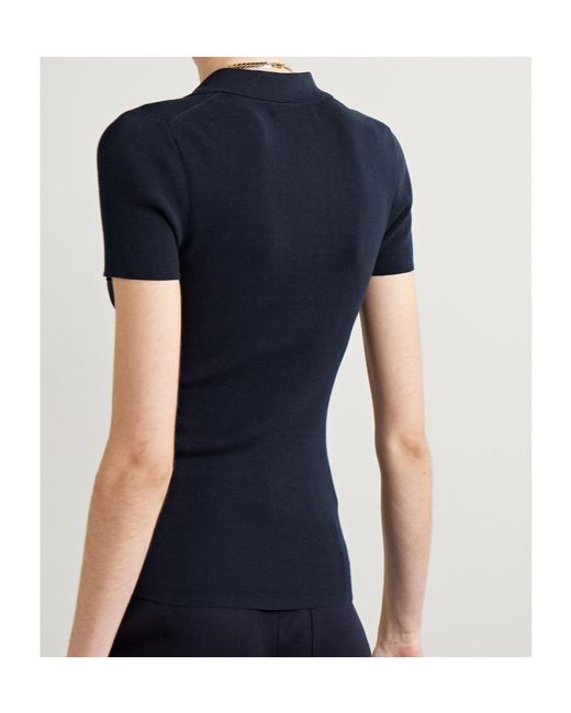 Nili Lotan Blue Solana Ribbed Polo Shirt