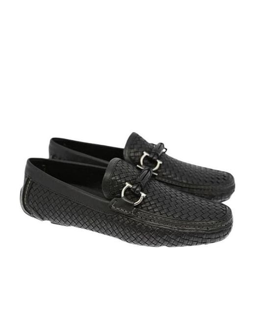 Ferragamo Black Weave Business Casual Shoes for men