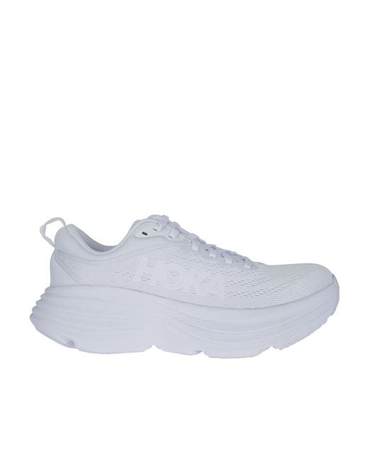 Hoka One One Gray Bondi 8 Lace-Up Sneakers