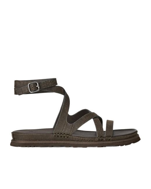 Ugg Black Goldengaze Embossed Ankle-Strap Flat Sandals
