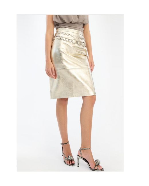 ROTATE BIRGER CHRISTENSEN Natural Metallic Pencil Midi Skirt