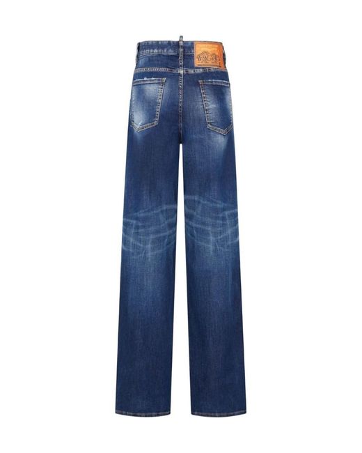 DSquared² Blue Distressed Wide-Leg Jeans
