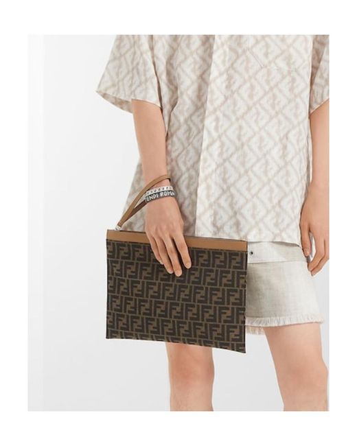 Fendi Gray Ff Large Flat Pouch for men