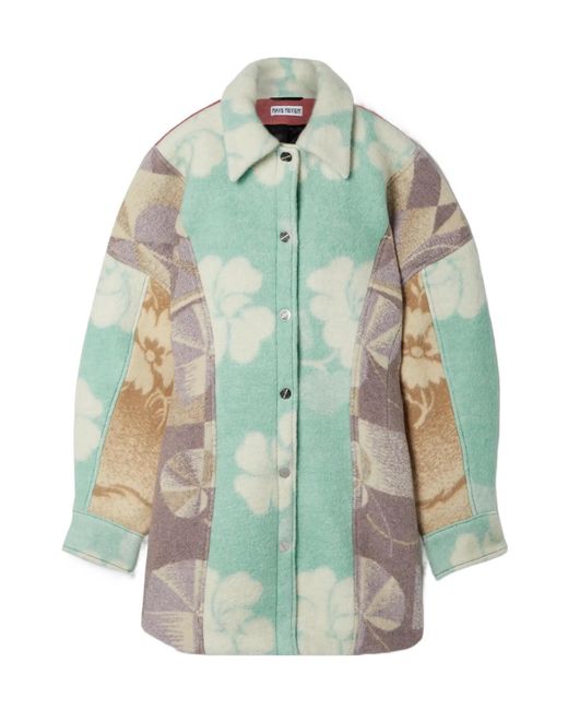 Rave Review Green Net Sustain Oversized Patchwork Printed Felt Jacket