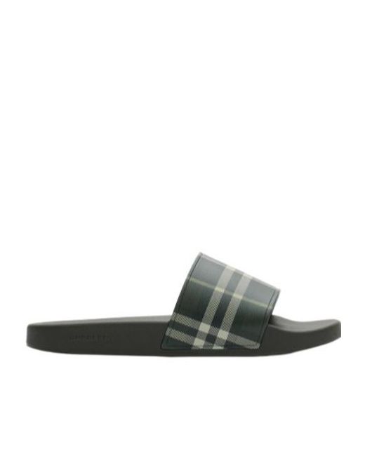 Burberry Green Checked Slip-On Slides for men