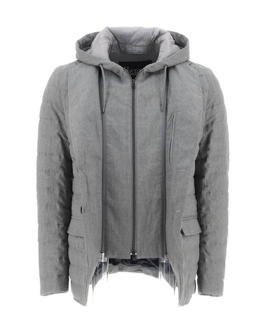 Herno Gray Hooded Quilted Coat for men