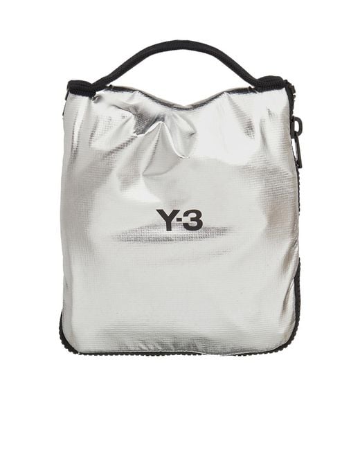 Y-3 Gray Logo Printed Zip-Around Packable Tote Bag for men