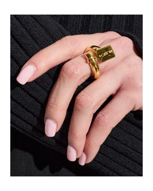 Balenciaga Metallic Logo Engraved Ring