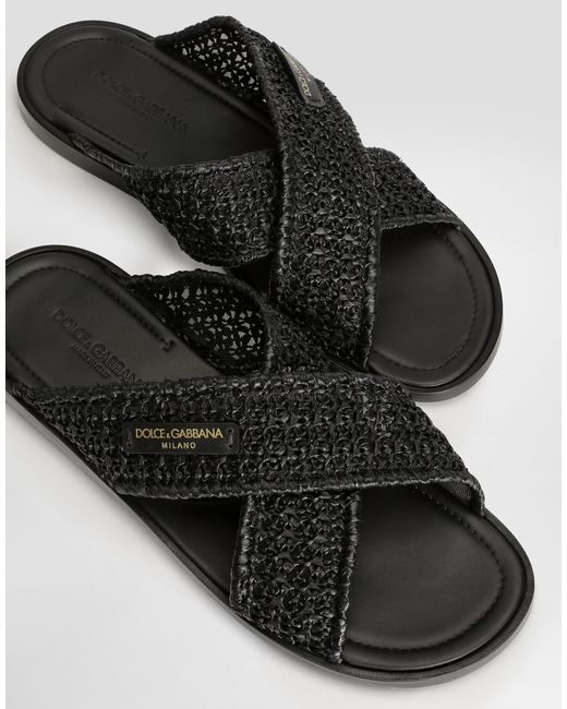 Dolce & Gabbana Black Woven Cross-Strap Slides for men