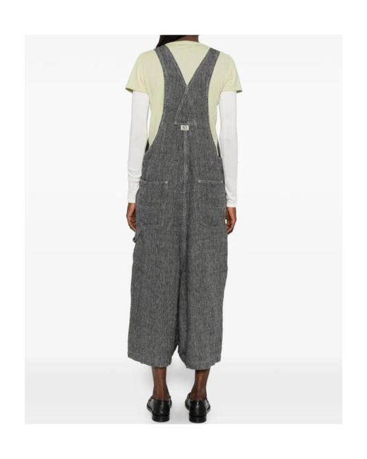 R13 Gray Button Bib Overall