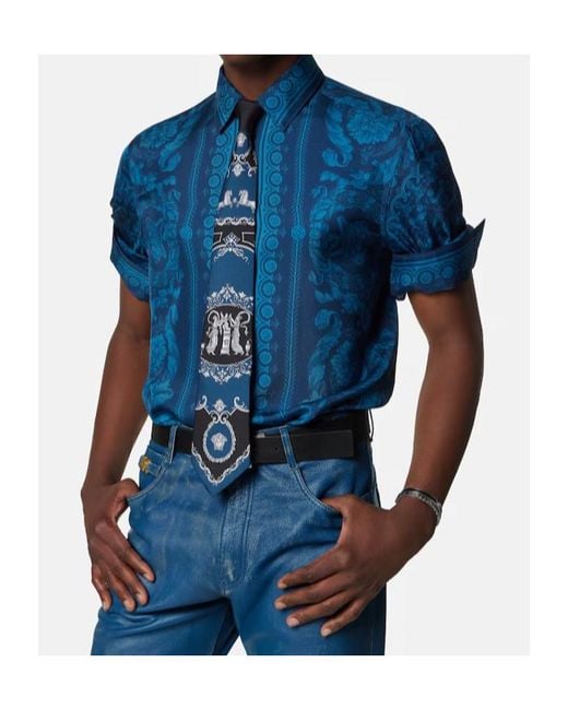 Versace Blue Pattern-Printed Tie for men