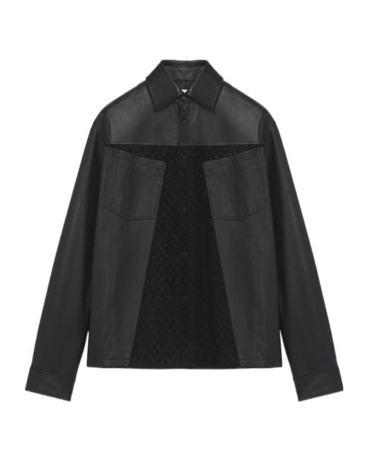 McQueen Black Panelled Leather Overshirt for men