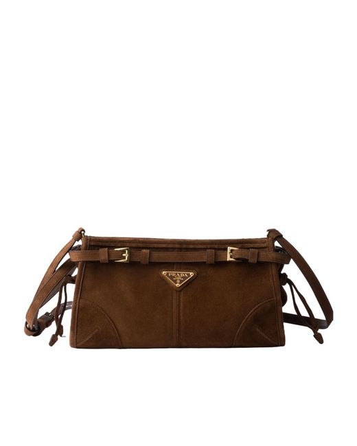 Prada Brown Bonnie Small Suede Shoulder Bag