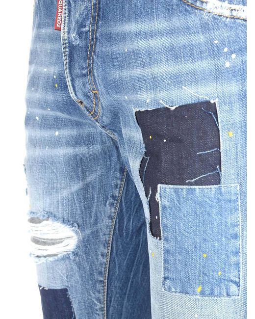 DSquared² Blue Patchwork Logo Detailed Jeans for men