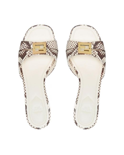 Fendi Metallic Ffold Printed Slip-On Sandals