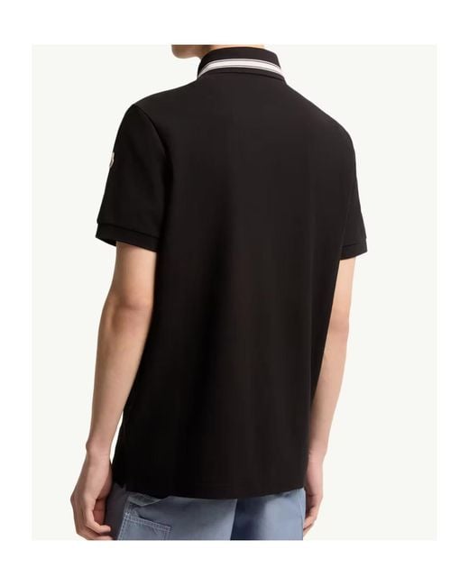 Moncler Black Logo-Trim Polo Shirt for men