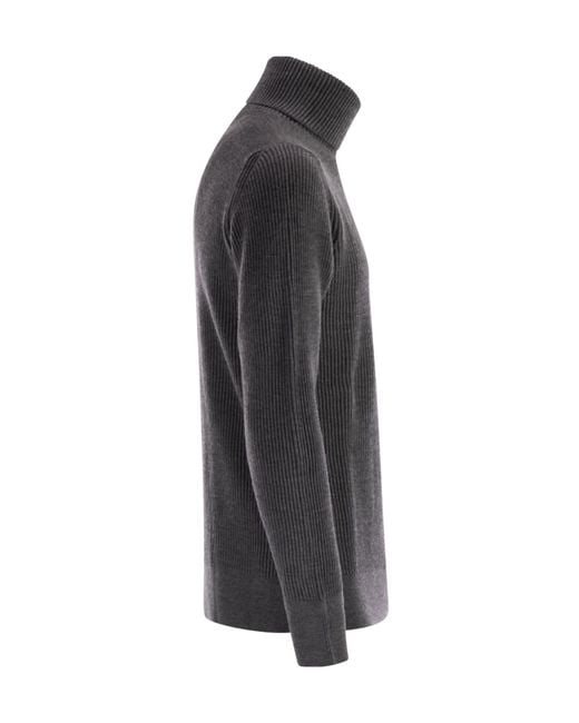 Stone Island Gray Finely Ribbed Turtleneck Sweater for men