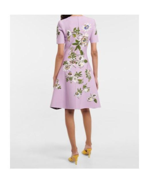 Oscar de la Renta Purple Floral Jacquard Knit Minidress