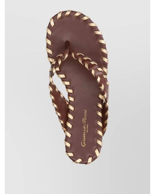 Gianvito Rossi Brown Braided Thong Strap Flat Sandals