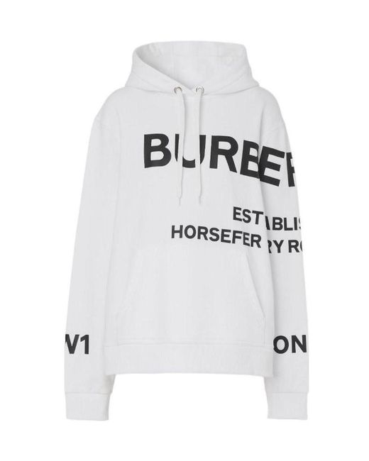 Burberry White Horseferry Printed Oversized Hoodie