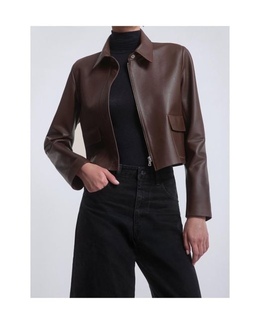 Nour Hammour Brown Long-Sleeved Leather Jacket