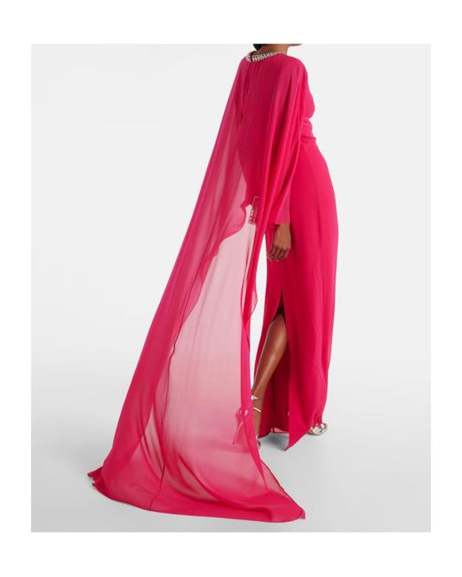 Roland Mouret Red Embellished Silk Chiffon Gown