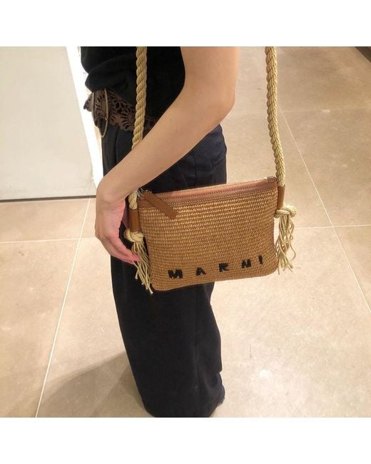 Marni Brown Marcel Logo Embroidered Crossbody Bag