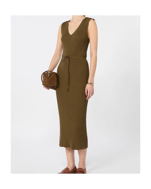 Max Mara Green Rib-Knit Cotton And Viscose Yarn Dress