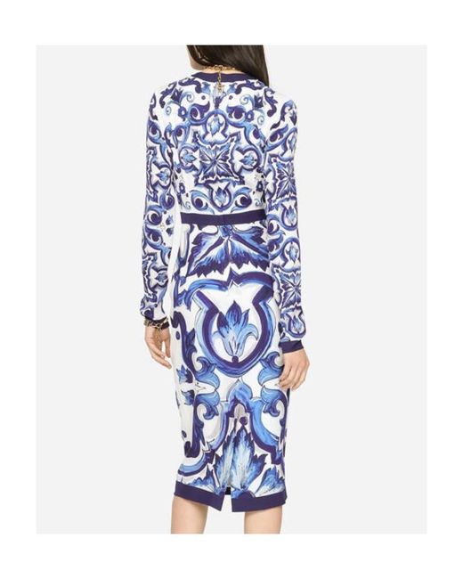 Dolce & Gabbana Blue Silk-blend Majolica Print Midi Dress
