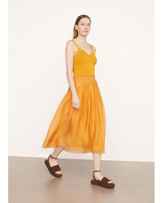 Vince Orange Smocked-Waist High-Waisted Skirt