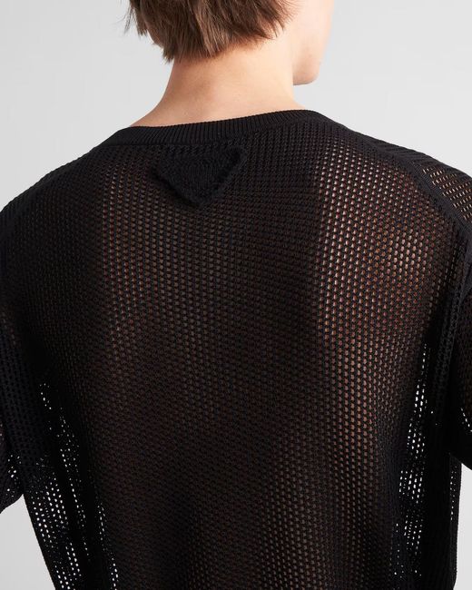 Prada Black Short-Sleeved Open-Knitted Top for men